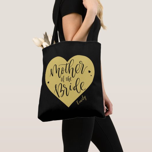 Tote Bag Coeur d'or noir et mère script de la mariée fourre (De près)