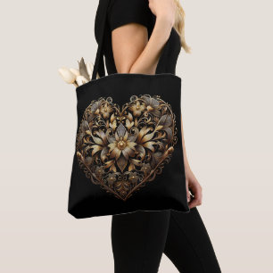 Tote Bag Coeur d'or romantique figuier. Saint Valentin Amou