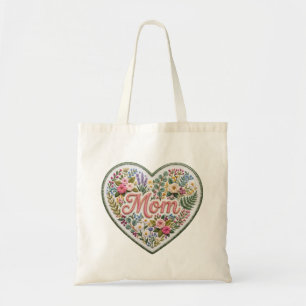 Tote Bag Cœur en broderie fausse florale Maman