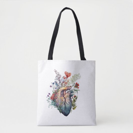 Tote Bag Coeur envahi de fleurs (découpé) - anatomie (Devant)