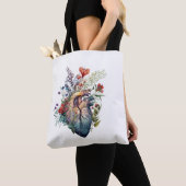 Tote Bag Coeur envahi de fleurs (découpé) - anatomie (De près)