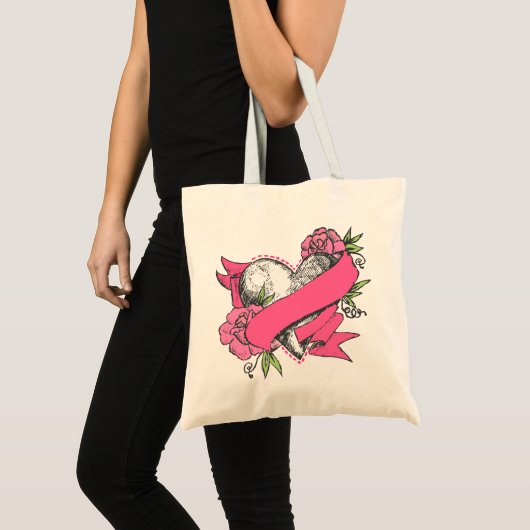 Tote Bag Coeur et roses (Devant (produit))