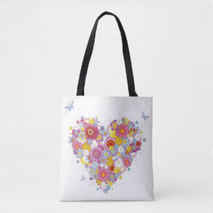 Tote Bag Coeur floral avec des papillons