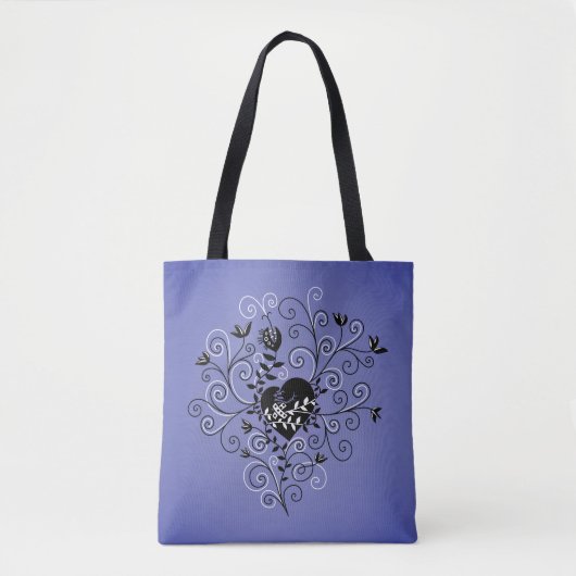 Tote Bag Coeur Gothique Avec Bande-Souris Noir Et Violet (Devant)
