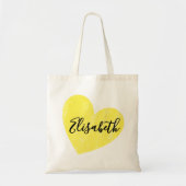 Tote Bag Coeur jaune pâle simple avec votre nom (Devant)