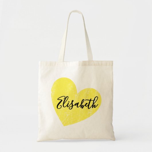Tote Bag Coeur jaune pâle simple avec votre nom (Devant)