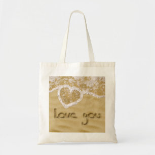Tote Bag Coeur "Love you" écrit dans Sable