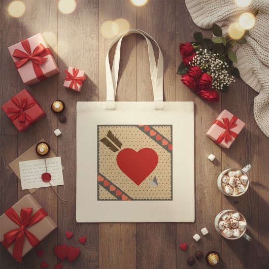 Tote Bag Coeur mignon avec flèche Romantique Valentines Mot