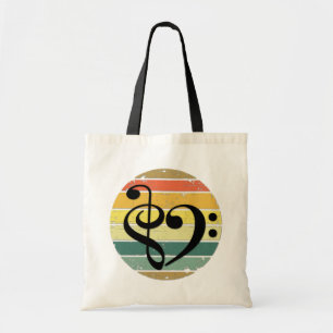 Tote Bag Cœur Musical Audacieux Sur Bandes de Couleur de Co