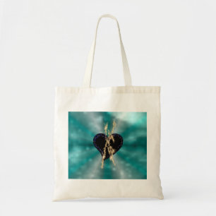 Tote Bag Coeur noir avec flamme et étoiles sur arc en ciel