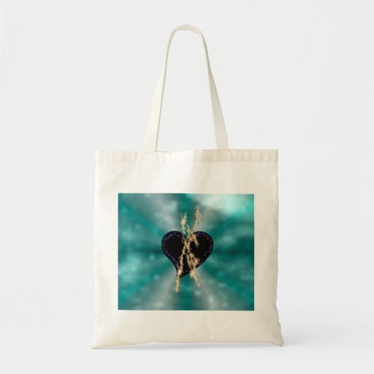 Tote Bag Coeur noir avec flamme et étoiles sur arc en ciel (Devant)
