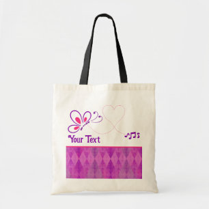 Tote Bag Coeur papillon rose et pourpre Customisé