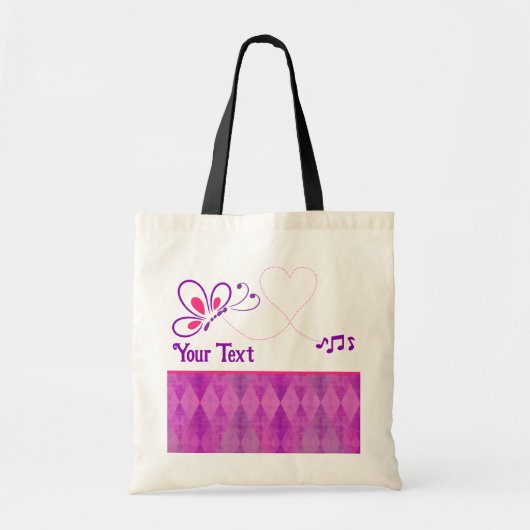 Tote Bag Coeur papillon rose et pourpre Customisé (Devant)