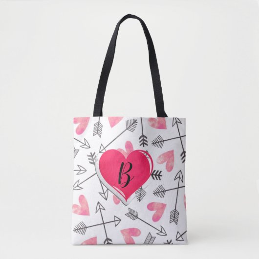 Tote Bag Coeur personnalisable rose et noir (Devant)