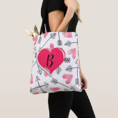 Tote Bag Coeur personnalisable rose et noir (De près)