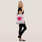 Tote Bag Coeur personnalisable rose et noir (Sur le modèle)