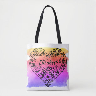 Tote Bag Coeur personnalisé Arrière - plan coloré