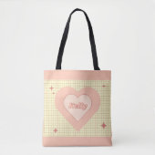 Tote Bag Coeur rose À damiers Motif Saint Valentin (Devant)