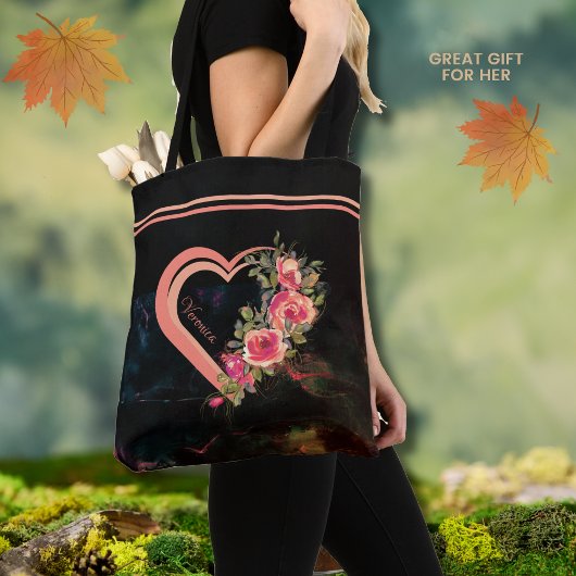 Tote Bag Coeur rose avec Fourre-tout Rose
