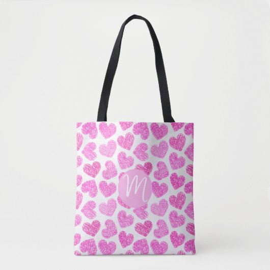 Tote Bag Coeur rose mignon Doodled Saint Valentin Monogramm (Devant)