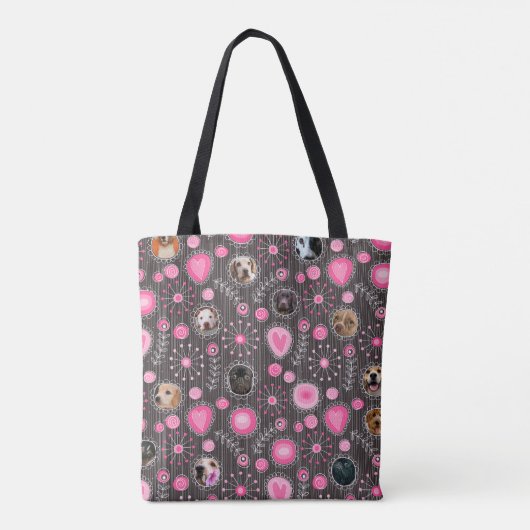 Tote Bag Coeur rose mignon et Flower Chien Maman Photo Coll (Dos)