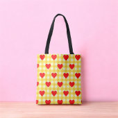 Tote Bag Coeur rouge Jaune En vichy Saint Valentin
