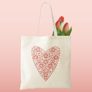 Tote Bag Coeur rouge scandinave blanc