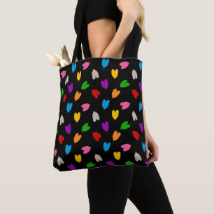 Tote Bag Cœurs Amour Colorés Motif Design Noir
