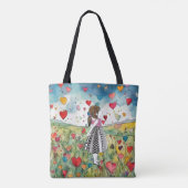 Tote Bag Coeurs aquarelle et petite fille (Dos)