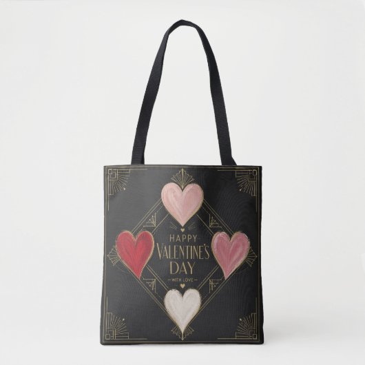 Tote Bag Cœurs Art Déco de passion (Devant)