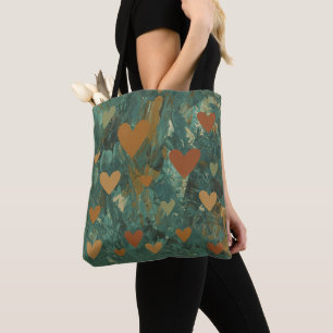 Tote Bag Cœurs Bohos Abstraits Verts