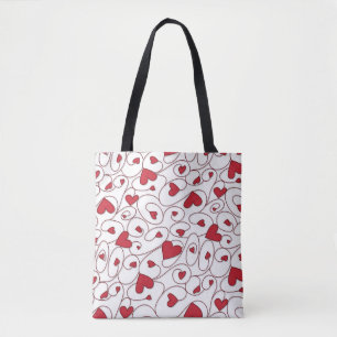 Tote Bag Coeurs bouclés rouges et blancs