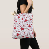 Tote Bag Coeurs bouclés rouges et blancs (De près)