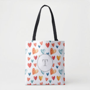 Tote Bag Coeurs colorés Custom Inital Fourre-tout