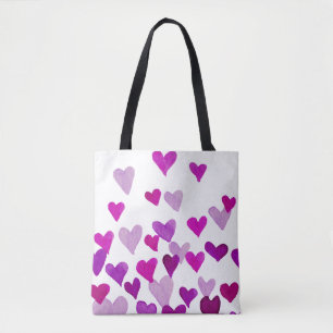 Tote Bag Coeurs d’aquarelle de la Saint-Valentin - violet