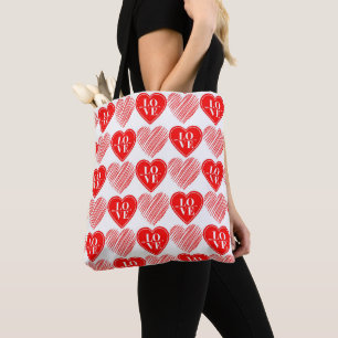 Tote Bag Coeurs d'amour blanc rouge