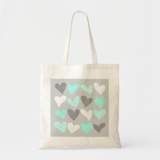 Tote Bag Coeurs d'amour gris menthe mignonne (Devant)