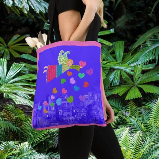 Tote Bag Cœurs d'ange d'art folklorique 