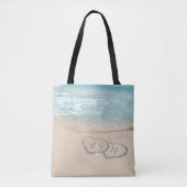 Tote Bag Cœurs dans le sable | Monogramme Couple Plage (Devant)