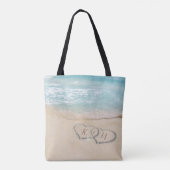 Tote Bag Cœurs dans le sable | Monogramme Couple Plage (Dos)