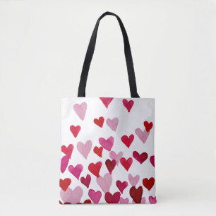 Tote Bag Coeurs d'aquarelle de la Saint-Valentin - rose