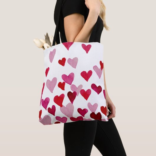 Tote Bag Coeurs d'aquarelle de la Saint-Valentin - rose (De près)