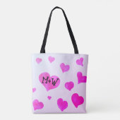 Tote Bag Coeurs d'aquarelle rose Personnalisé Nom de couple (Dos)