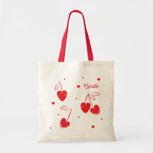 Tote Bag Cœurs de cerise rouges Forme fantaisiste et mignon