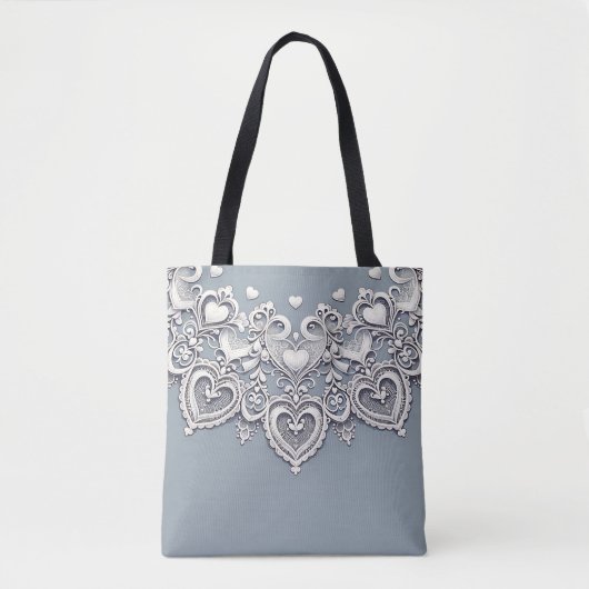 Tote Bag Coeurs de dentelle blanche Charme romantique Éléga (Devant)