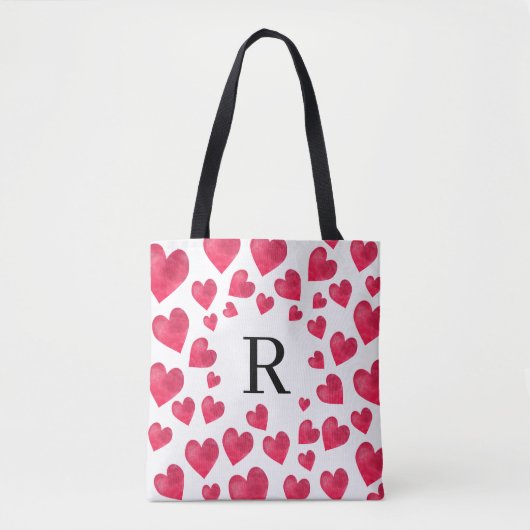Tote Bag Cœurs de la Saint-Valentin à monogramme mignons (Devant)