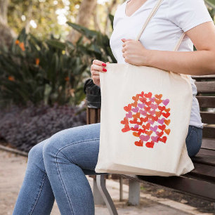 Tote Bag Coeurs de la Saint Valentin - rose et orange