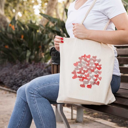 Tote Bag Coeurs de la Saint Valentin - rouge et gris