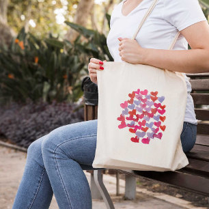 Tote Bag Coeurs de la Saint Valentin - violet et magenta