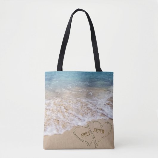 Tote Bag Coeurs de plage dans le sable marin (Devant)